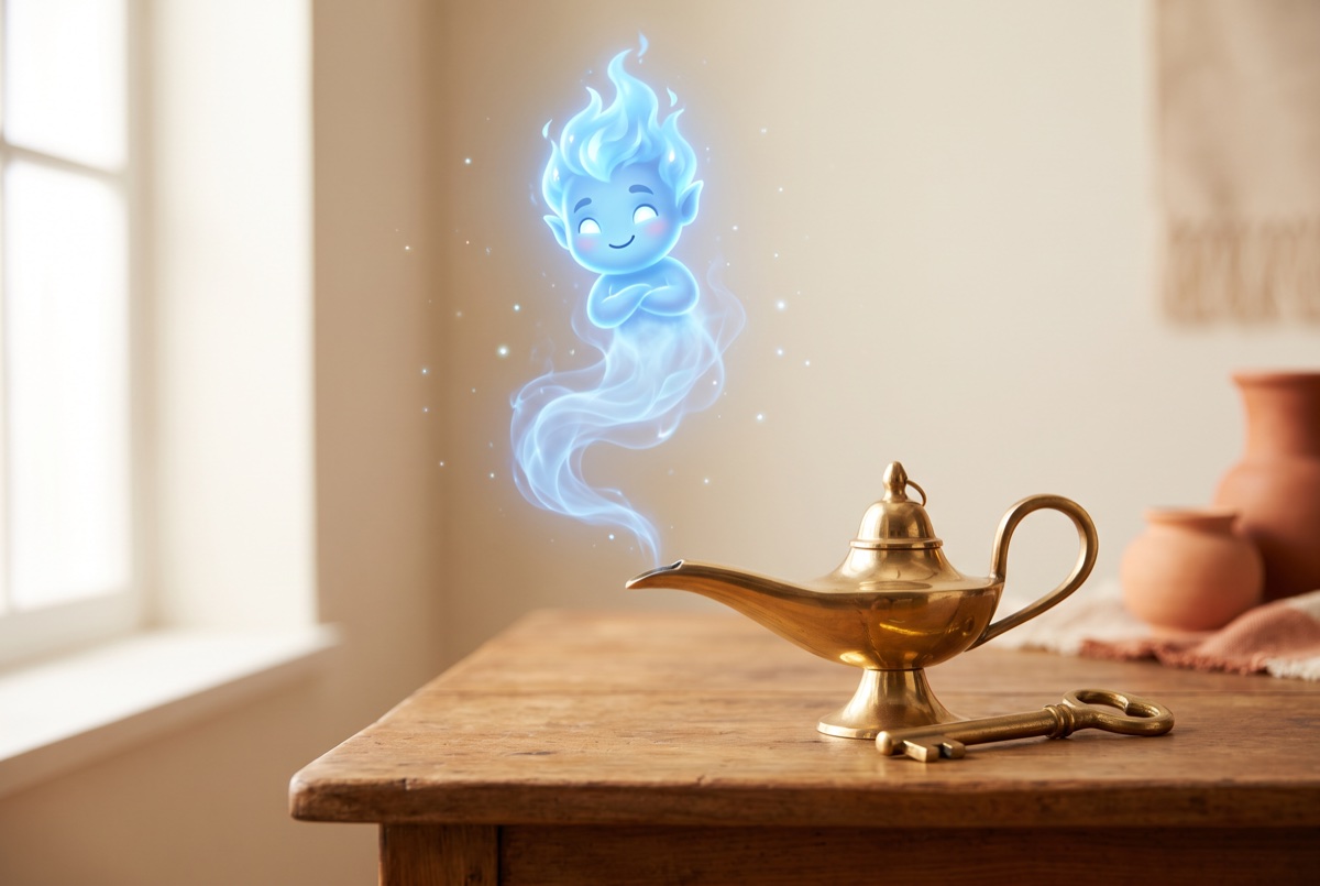 Una lámpara dorada con humo azul y una llave: el genio que trabaja en tu oficina